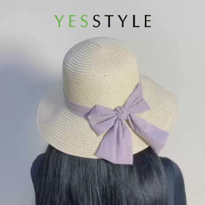 Yesstyle Topi Pantai Rajut Wanita Aksen Pita Besar Gaya Casual Simple Beach Hat Aesthetic