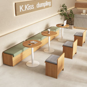 Modern Minimalist Solid Wood Bench Sofa No Backrest for Restaurant Cafe Bakery Commercial Use Double Seat Sponge Filled