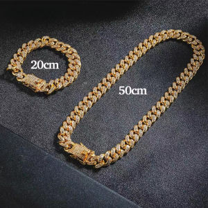 Brand New Domineering Men Stainless Steel Chain Fashion Gold Color Cuban Chain Shining High Quality Zircon Silver Chain Men Birthday Present Bracelet Necklace for men