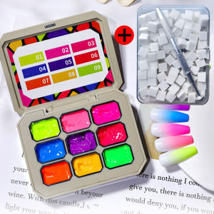 1set/2pcs Fluorescent Pat Gel Transfer Gel Rainbow Bright Colors UV&LED Nail Polish Gel Salon 1box Pat Sponge Clip DIY Y2K