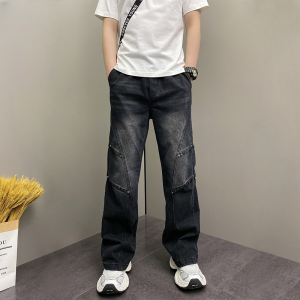 Spring Autumn Mens Casual Harlan Straight Leg Wide Leg Retro Washed Jeans Loose Fit Comfortable Cotton Polyester Blend