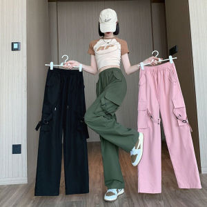GANLAI Women oversize American Overalls Womens Summer Thin High Waist Slimming Small Casual Straight-Leg Quick-Drying Sports Wide-Leg Pants