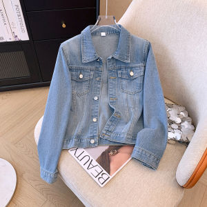 Slim Fit Denim Jacket Womens Spring Autumn Style Short Coat Outerwear Button Pocket Detail Regular Sleeve Long Polo Collar