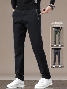 ROMON | Romon Mens Casual Pants Black Elastic Business Suit Straight Leg Spring Autumn Fashion City Style Long Pants Youth Cotton Polyester Spandex