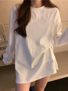 Loose Korean Style Womens Long Sleeve T-Shirt Pure Cotton Sweatshirt Base Shirt Autumn Fashion Inner Wear Flocking Classic Commute Style