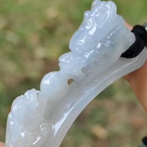 High Quality Wrist Bracelet Natural Type A Jadeite Jade crafted with Dragon and Pixiu as Bangle Bracelet certificate weighs 25.73 grams measurement 66.3 * 13.8 * 20 mm (bracelet26)
