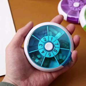 Hộp Đựng Thuốc Tròn Dung Tích Lớn Mini Di Động Chia Ngăn 7 Ngày Dành Cho Người Lớn Nam Nữ Xoay Được Tiện Dụng