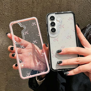 Cute Pink Bow Soft Phone Case For Samsung A57 A17 A07 A37 S26 Ultra S25 S24 A36 A56 A26 A16 Candy Color 2 IN 1 Transparent Cover