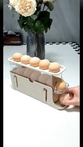 Refrigerator Egg Storage Box Automatic Scrolling Egg Organizer Large Capacity Kitchen Egg Dispenser Rolling Egg Storage Rack