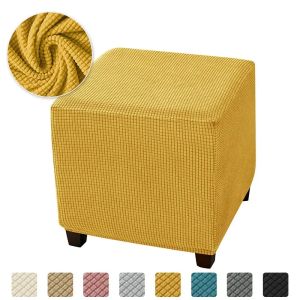 1PC Elastic Square Ottoman Cover Polar Fleece Footstool Covers Stretch Footrest Slipcovers House Pouf Furniture Protector 스툴커버