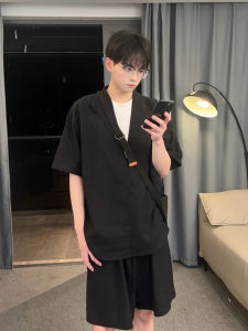 Cool Handsome Mens Summer Fashion Set Thin Short Sleeve Shirt And Cotton Linen Shorts Youth Trendy Ensemble Lightweight Casual Wear