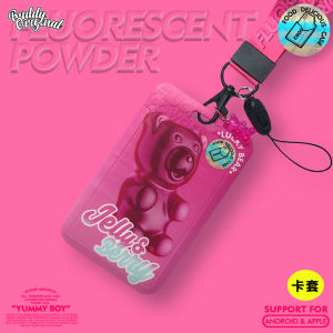 Original Buddy Pink Bear Soft Candy Lanyard Card Holder Student ID Accessory Transit Card Case Document Cover Cultural Goods