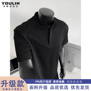 Cleanfit Black American Style Polo Shirt คอโปโลแขนสั้นสีดำ ทรงหลวม ทรงปกติ ฤดูร้อน 2025 แฟชั่น