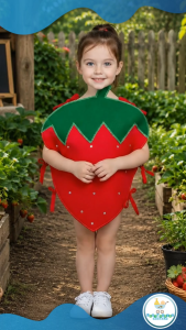 Nutrition Month Children Strawberry V2 Costume Outfit Vegetable & Fruit Halloween Cosplay School Event Performance Costume for Kids
