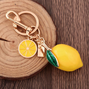 Summer Simulation Fruit Lemon Keychain Creative Cute Alloy Rhinestone Car Key Chain Womens Bag Pendant Jewelry Accessories Gift