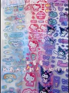 Stiker Glitter Sanrio yang lucu Kuromi Cinnamoroll Stiker Kartun Stiker kreatif Menghias Komputer ransel Ponsel Bagasi cangkir DIY
