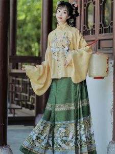 Womens Hanfu 2024 New Full Set Mandarin Collar Shirt with Sleeves Spring Autumn Style Traditional Chinese Clothing