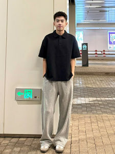 Retro American POLO Shirt Short Sleeve Men Summer Lightweight Mature Style Heavyweight Pure Cotton Five Sleeve Shoulder Shirt Collar T-Shirt