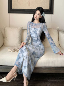 CHANGTONG | Vintage High Quality Floral Print Halter Dress Two-Piece Long Dress