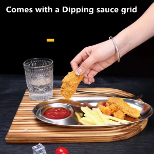 French fries plate/ Seasoning Chips/ Two grid plate/ 304 Stainless Steel Fried Chicken plate/ Dipping Plate Tray