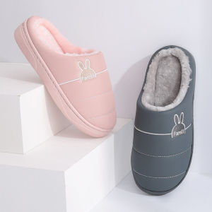 Mens Winter Home Slippers Thick Bottom Plush Warm Indoor Cotton Slippers Couples Simple Style Waterproof Home Use Slippers