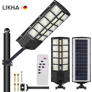 LIKHA Solar Light 6000K Dusk to Dawn Solar Flood Light with Motion Sensor Outdoor Solar Parking Lot Lights IP67 Waterproof for Courtyard Light Amusement Park Lighting