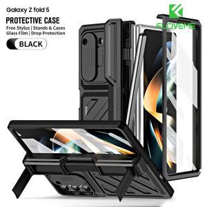 [With Pen+Screen Film] FLOVEME Luxury Armor Sliding Camera Screen Protection Phone Case For Samsung Galaxy Z Fold 5 Fold 4 5G With S Pen Front Glass Screen Film Protector Hard PC Shockproof Back Cover For Galaxy Z Fold 5 Fold 4