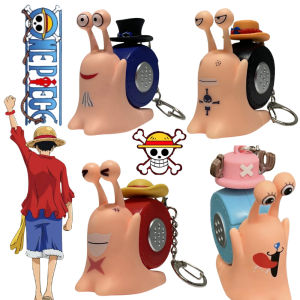 Bandai | Cute One Piece Den Mushi Recording Model Luffy Sabo Ace Chopper Pendant Snail Button Will Sound Record Speaker Toy Keychain