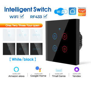 Tuya WiFi Switch Touch Light Switch Without No Neutral Wire Glass Wall UK 110V-220V On Off 1/2/3/4 Gang For Alexa Google Home Tmall Genie 天猫精灵