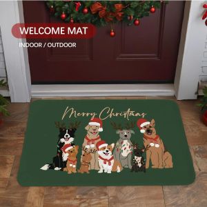 VIKAMA Christmas Dog Doormat Indoor And Outdoor Entrance Floor Carpet Anti-Slip Winter Christmas Welcome Mat Home Decoration