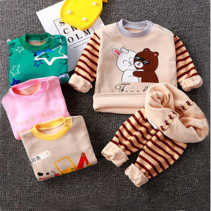 Warm Fleece Lined Childrens Underwear Set Baby Boys Inner Wear Outer Wear One Piece Velvet Base Shirt Cotton Polyester Blend