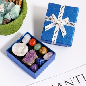 Natural Crystal Chakra Set Amethyst Cluster Agate Cave Selenite - Crystal Furniture Decoration Gift Set for Christmas Thanksgivi