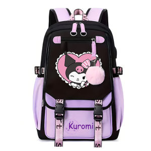 Sanrio Kuromi large Capacity Backpack Student School Bag Anime Cartoon Print USB Interface Backpack