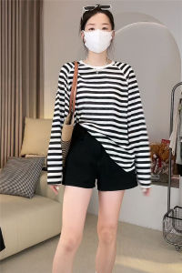 UV Protection Light Blue Striped Ice Silk Long Sleeve T Shirt