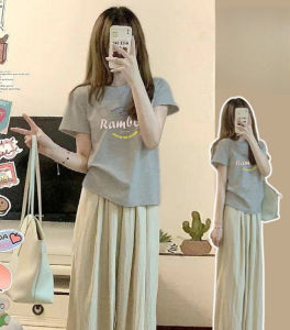 Retro American Printed Cotton T-Shirt Women Summer Loose Casual Slimming Short Sleeve round Neck Top Comfortable Commute Style