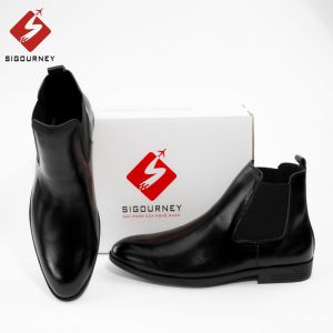 Giày Chelsea Boot Cao Cổ Cho Nam SIGOURNEY Chất Da Bò BOOTS-01 Màu Đen Trơn Bảo Hành 18 Tháng