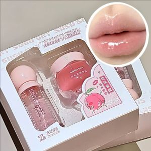 2Pcs Peach Lip Gloss and Lip Mask Set Moisturizing Winter Lip Care Prevents Cracking Gently Exfoliates Nourishing Lip Treatment