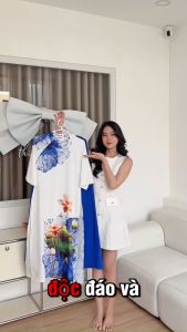 Áo dài cách tân dáng suông in lá sen xanh dành cho nữ AD029- Khánh Linh Style