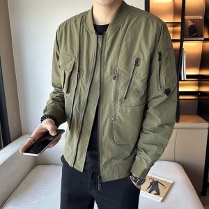 ROMON | แจ็คเก็ตบัลล์สตีทสไตล์ใหม่ฤดูใบไม้ร่วงสำหรับผู้ชาย Romon เสื้อคลุมกันลมแบบสวมหัวแขนยาวทรงหลวม