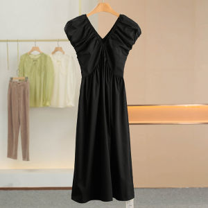 Elegant V-neck Loose Dress Xking Summer New Womens Clothing Cotton Nylon Spandex Mid-length Skirt Stylish Classy Outfit