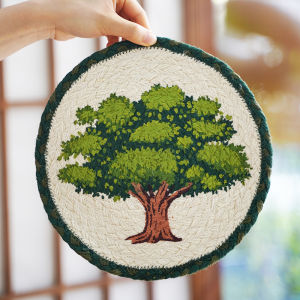 New Spring Floral Series Handwoven Coaster Table Mat Heat Resistant Pad Plate Mat Southeast Asia Yellow Flax Nordic Style round