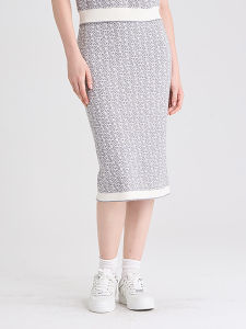 Chân Váy A-Line Jacquard Kẻ Xám và Trắng Len Mới Thu