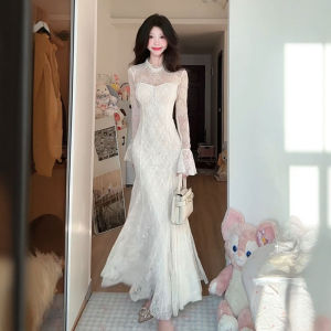 CHANGTONG | Elegant Lace Waist-Cinching Maxi Dress