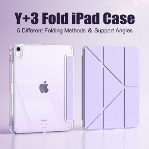 CrashStar Casing Tablet อะคริลิคแข็งโปร่งใสพับสามทบสำหรับ iPad Mini 6 iPad 9.7 5th 6th Air 2 3 4 5 iPad Air 11นิ้ว Pro 13นิ้ว iPad 11 2025 10.2 7 8 9 10 Gen iPad pro 11นิ้ว12.9นิ้วกรอบเคสโทรศัพท์ iPad แบบใสพร้อมที่วางปากกา