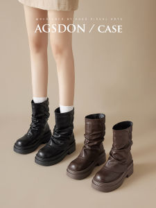 Agsdon | Black Thick Sole High-Heel Boots for Women Autumn Winter Season