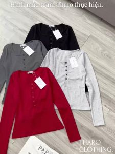 Áo Thun Nữ Tay Dài Đính Nút Dáng Dài - Tharo Clothing [AO00170]