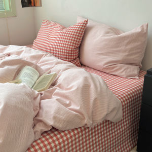 Minimalist Japanese Gray Checkered Cotton Bedding Set