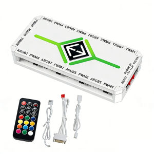 ANENG | ARGB PWM Fan Hub Adapter With ARGB Controller 1To9 Port 5V 3 Pin PC Cooling Fan Hub Splitter SATA Power Supply PWM Magnetic Hub