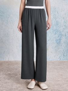HR | Cool Sensation Wide Leg Pants Womens Summer Thin Casual Versatile Splicing Elastic Waist Small Size Commute Long Pants