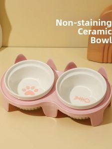 MAOGUANJIA | Anti-Tipping Double Ceramic Feeding Bowls For Cats